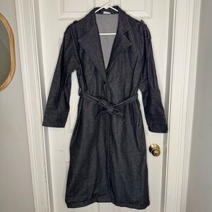 Boutique Trench Coat Jean Denim Washed Black Size Medium Belted